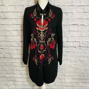 Vintage à la carte Brand Long Cardigan, Asian Velvet Collar Metal Decorative